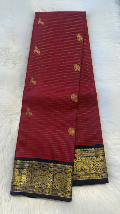 BURGUNDY WITH CONTRAST PURPLE GOLD ZARI HANDLOOM KANICHIPURAM SILK SAREE (KSS179)