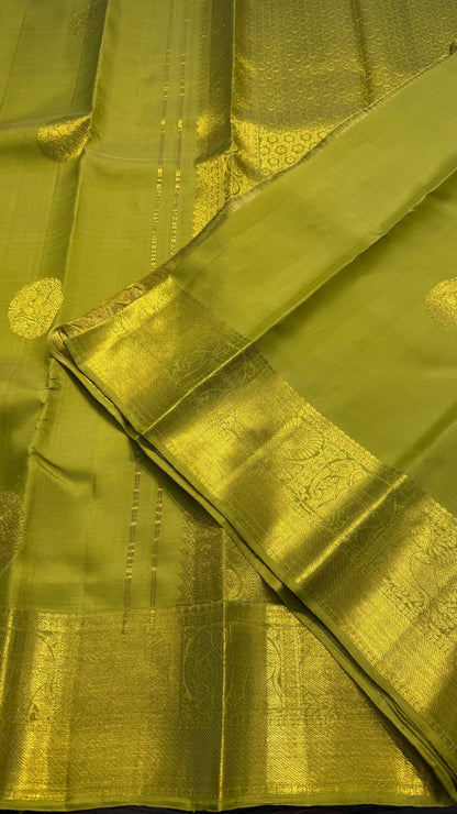 LIGHT GREEN GOLD ZARI HANDLOOM KANCHIPURAM SILK SAREE (KSS333)