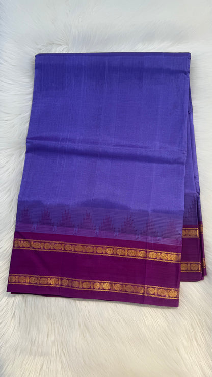 DARK LILAC WITH DARK RASPBERRY TRADITIONAL RETTAI PETTA BORDER HANDLOOM KANCHIPURAM SILK COTTON (KSC46)