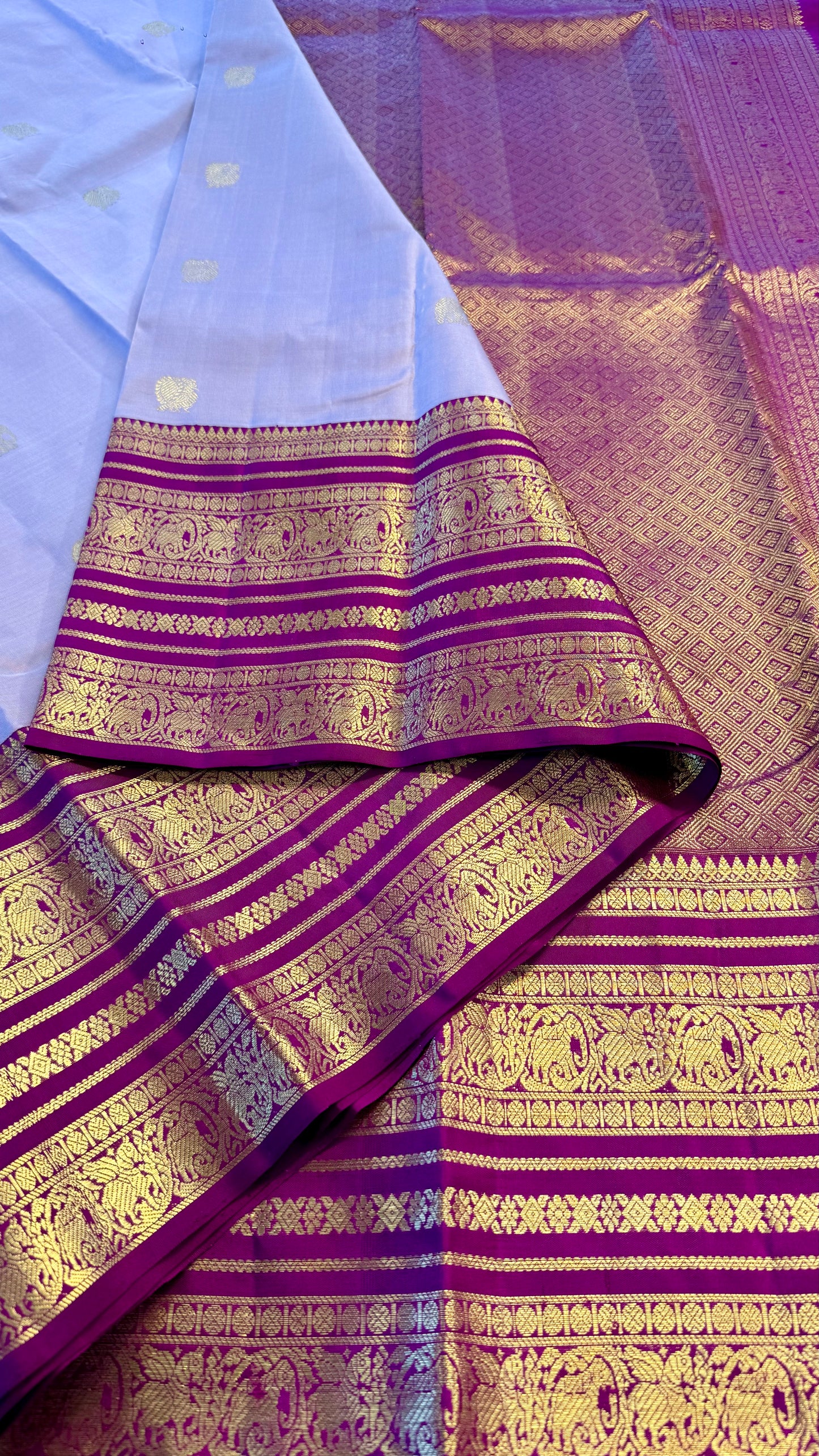 LIGHT MAUVE WITH CONTRAST MAGENTA PINK HANDLOOM KANICHIPURAM SILK SAREE (KSS14)