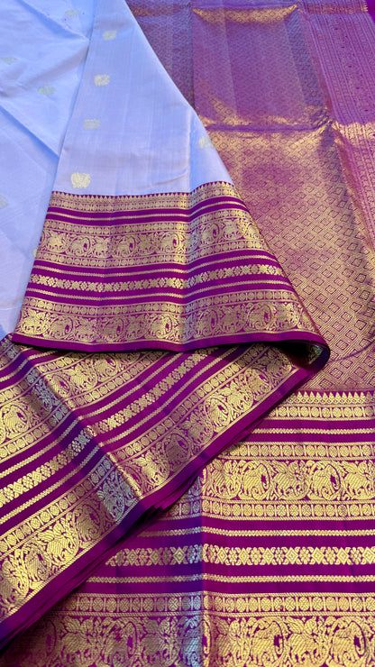 LIGHT MAUVE WITH CONTRAST MAGENTA PINK HANDLOOM KANICHIPURAM SILK SAREE (KSS14)
