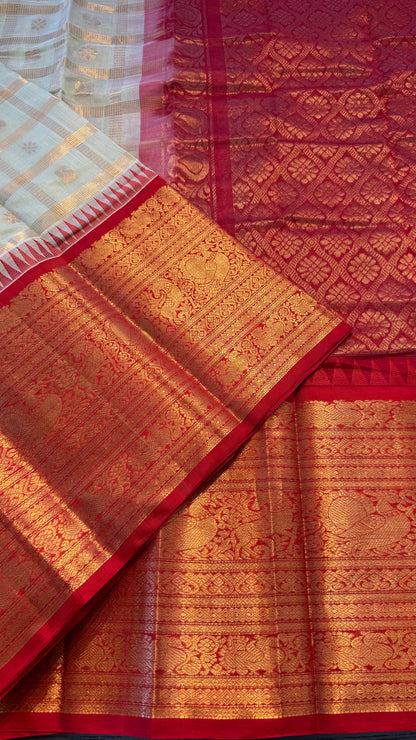 PASTEL MINT WITH CONTRAST RED MANGALAGIRI SILK COTTON (MSC05)