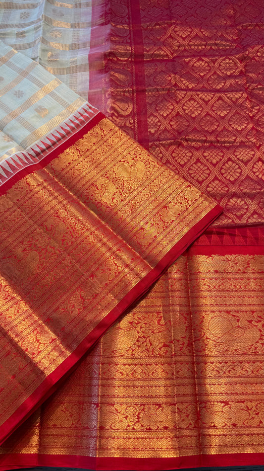 PASTEL MINT WITH CONTRAST RED MANGALAGIRI SILK COTTON (MSC05)