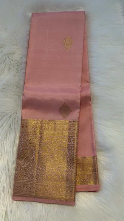 PASTEL PINK GOLD ZARI HANDLOOM KANCHIPURAM SILK SAREE (KSS147)