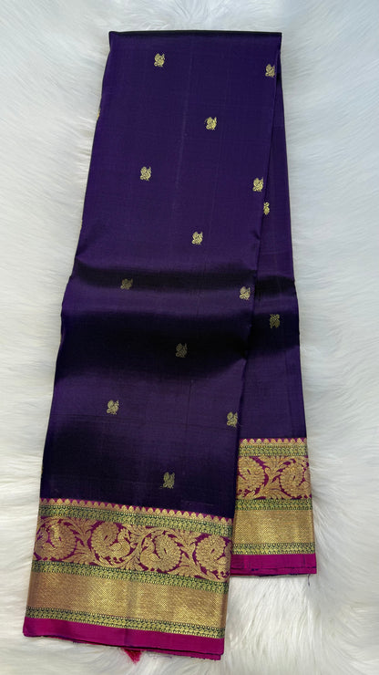 ROYAL PURPLE WITH CONTRAST VADAMALI PURPLE BORDER GOLD ZARI HANDLOOM KANICHIPURAM SILK SAREE (KSS367)