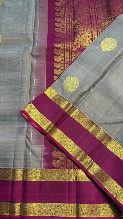 DUAL TONE TAUPRE GREY WITH CONTRAST MAGENTA GOLD ZARI HANDLOOM KANCHIPURAM SILK SAREE (KSS354)