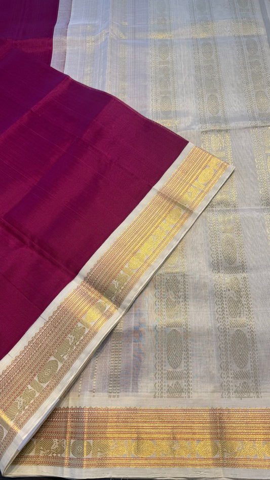 RESPBERRY WITH CREAM HANDLOOM KANCHIPURAM SILK COTTON (KSC84)
