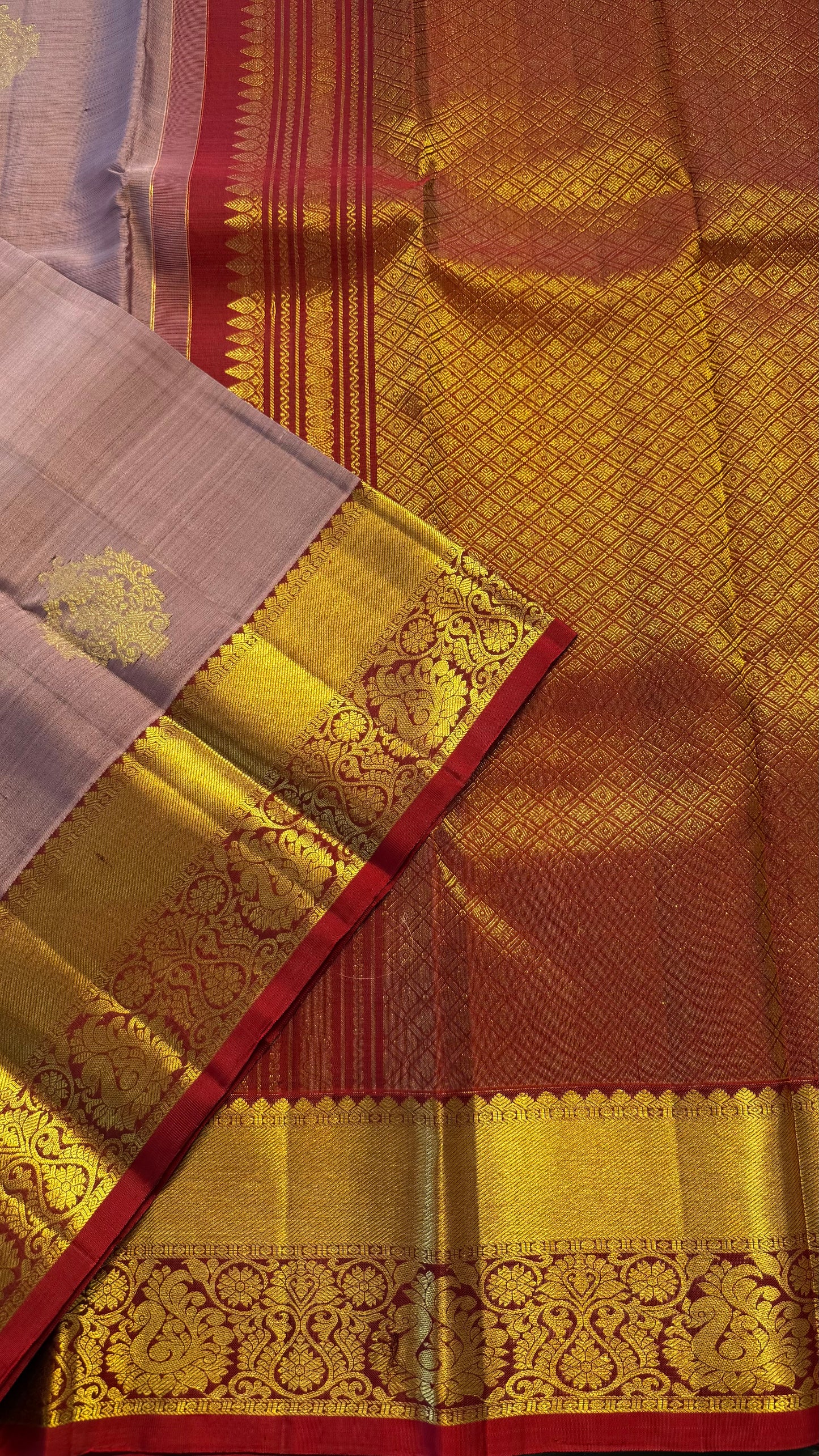 ROSEY CHEEK WITH CONTARST MAROON GOLD ZARI HANDLOOM KANCHIPURAM SILK SAREE (KSS346)