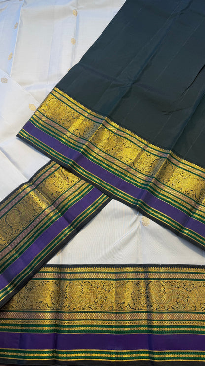 PASTEL PISTACHIO GREEN WITH CONTRAST BOTTLE GREEN GOLD ZARI HANDLOOM KANICHIPURAM SILK SAREE (KSS273)