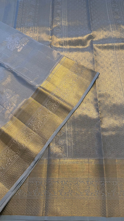 PISTACHIO GREEN GOLD ZARI HANDLOOM KANICHIPURAM SILK SAREE (KSS215)