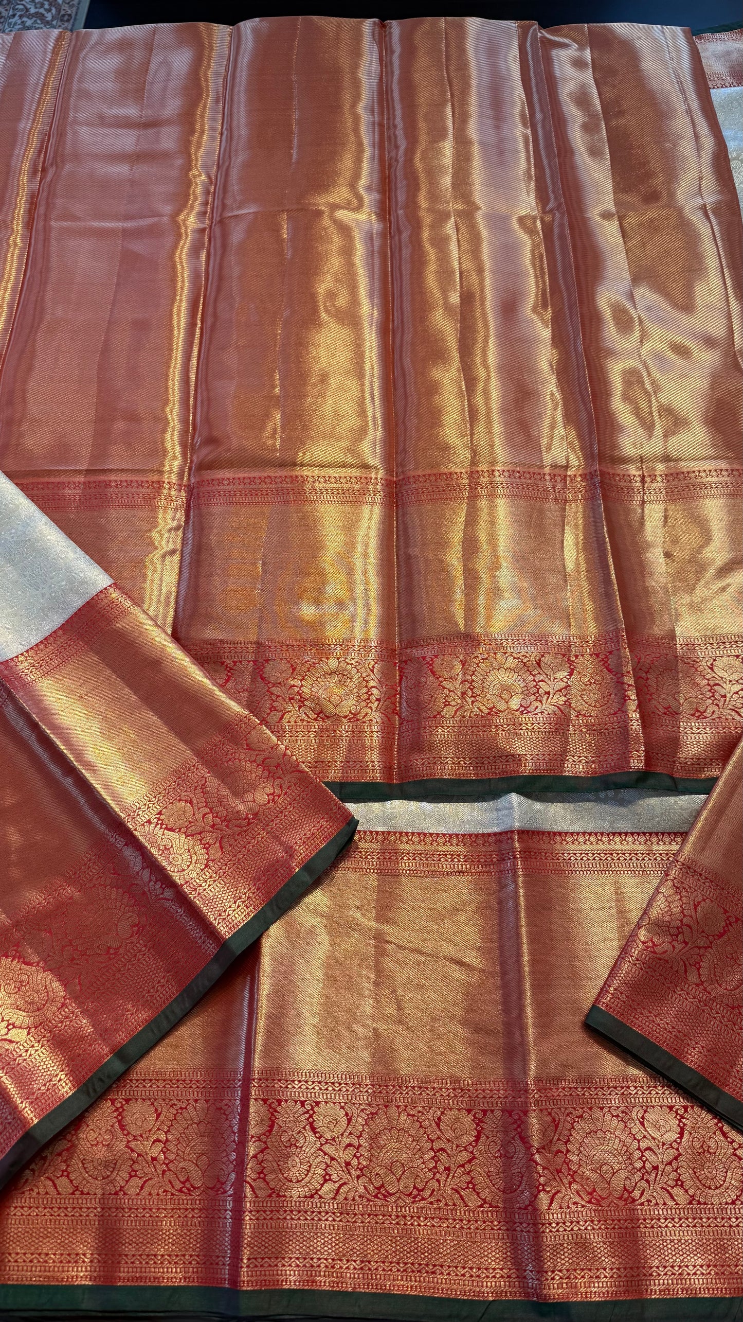 CHAMPAGNE WITH CONTRAST RED SEMI SILK KANCHIPURAM SILK SAREE (SSKS61)