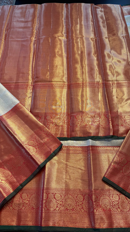 CHAMPAGNE WITH CONTRAST RED SEMI SILK KANCHIPURAM SILK SAREE (SSKS61)