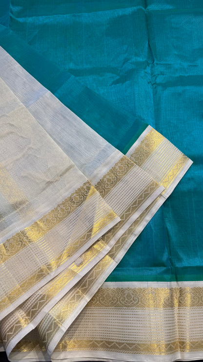 MINT GREEN WITH OFF WHITE HANDLOOM KANCHIPURAM SILK COTTON (KSC123)