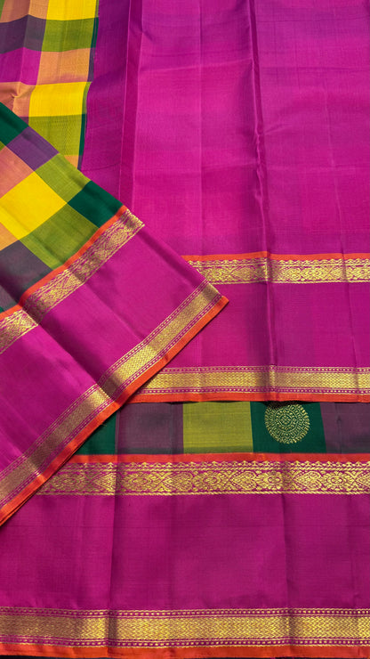 PAALUM PAZHAM KATTAM WITH CONTRAST PINK HANDLOOM KANCHIPURAM SILK SAREE (KSS290)