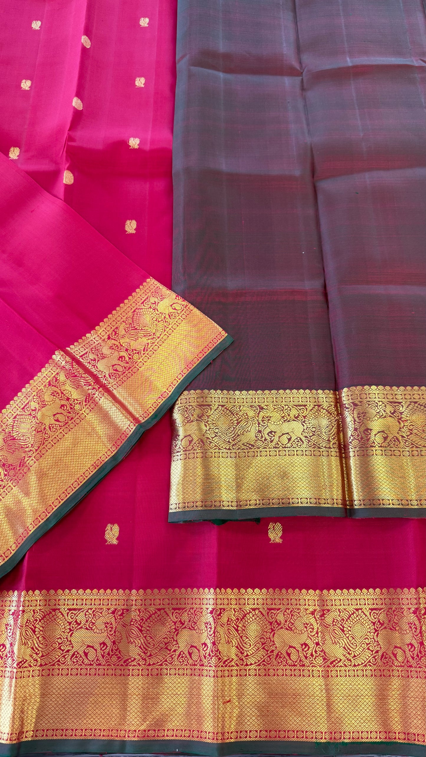 RED CONTRAST DUAL TONE GREEN HANDLOOM KANICHIPURAM SILK SAREE (KSS197)