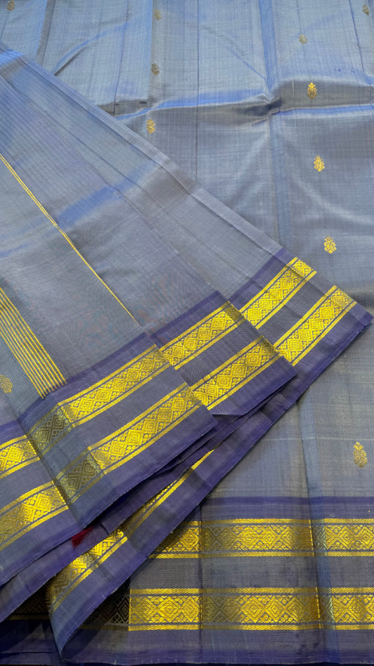 LAVENDER WITH RETTAIPATTAI BORDER PURE HANDLOOM KANCHIPURAM SINGLE SIDE BORDER SILK SAREE (KSSB 41)