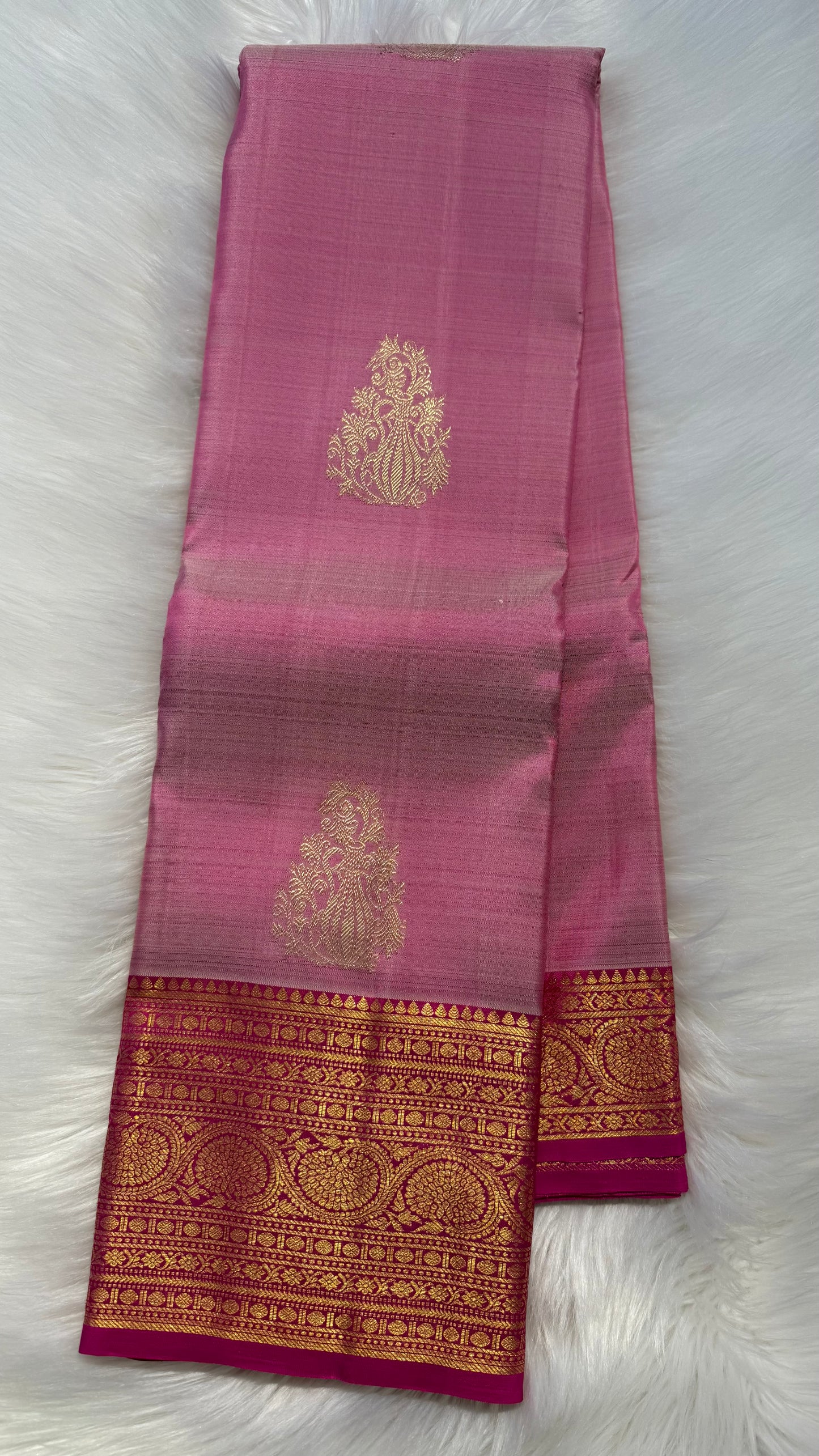 DUAL TONE PINK AND HOT PINK GOLD ZARI HANDLOOM KANCHIPURAM SILK SAREE (KSS404)