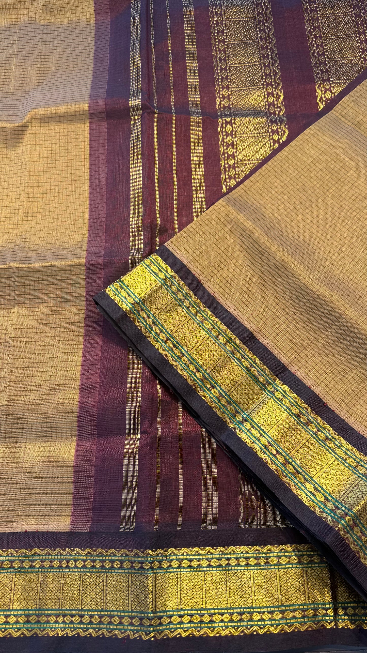 SMALL KATTAM GOLDEN WITH DARK BROWN KANCHIPURAM SILK COTTON (KSC24)
