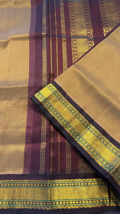SMALL KATTAM GOLDEN WITH DARK BROWN KANCHIPURAM SILK COTTON (KSC24)