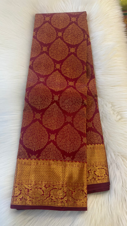 MAROON GOLD FULL ZARI HANDLOOM KANICHIPURAM SILK SAREE (KSS198)I