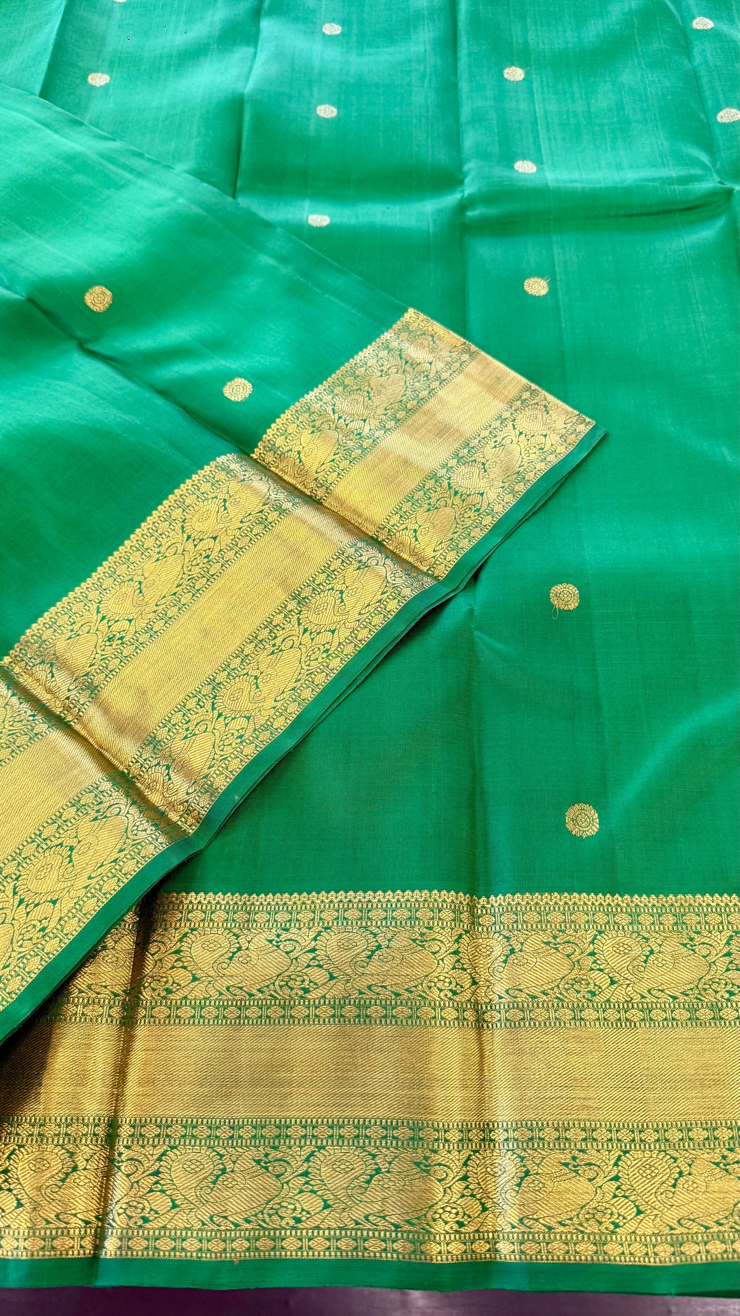EMERALD GREEN GOLD ZARI HANDLOOM KANICHIPURAM SILK SAREE (KSS132)
