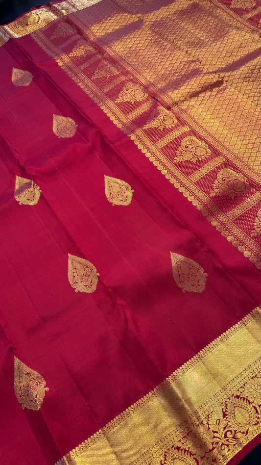 DEEP RED GOLD ZARI HANDLOOM KANCHIPURAM SILK SAREE (KSS363)