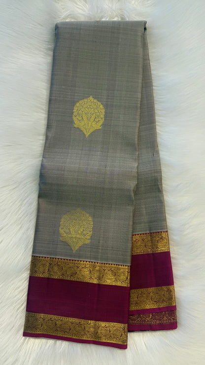 DUAL TONE TAUPRE GREY WITH CONTRAST MAGENTA GOLD ZARI HANDLOOM KANCHIPURAM SILK SAREE (KSS354)
