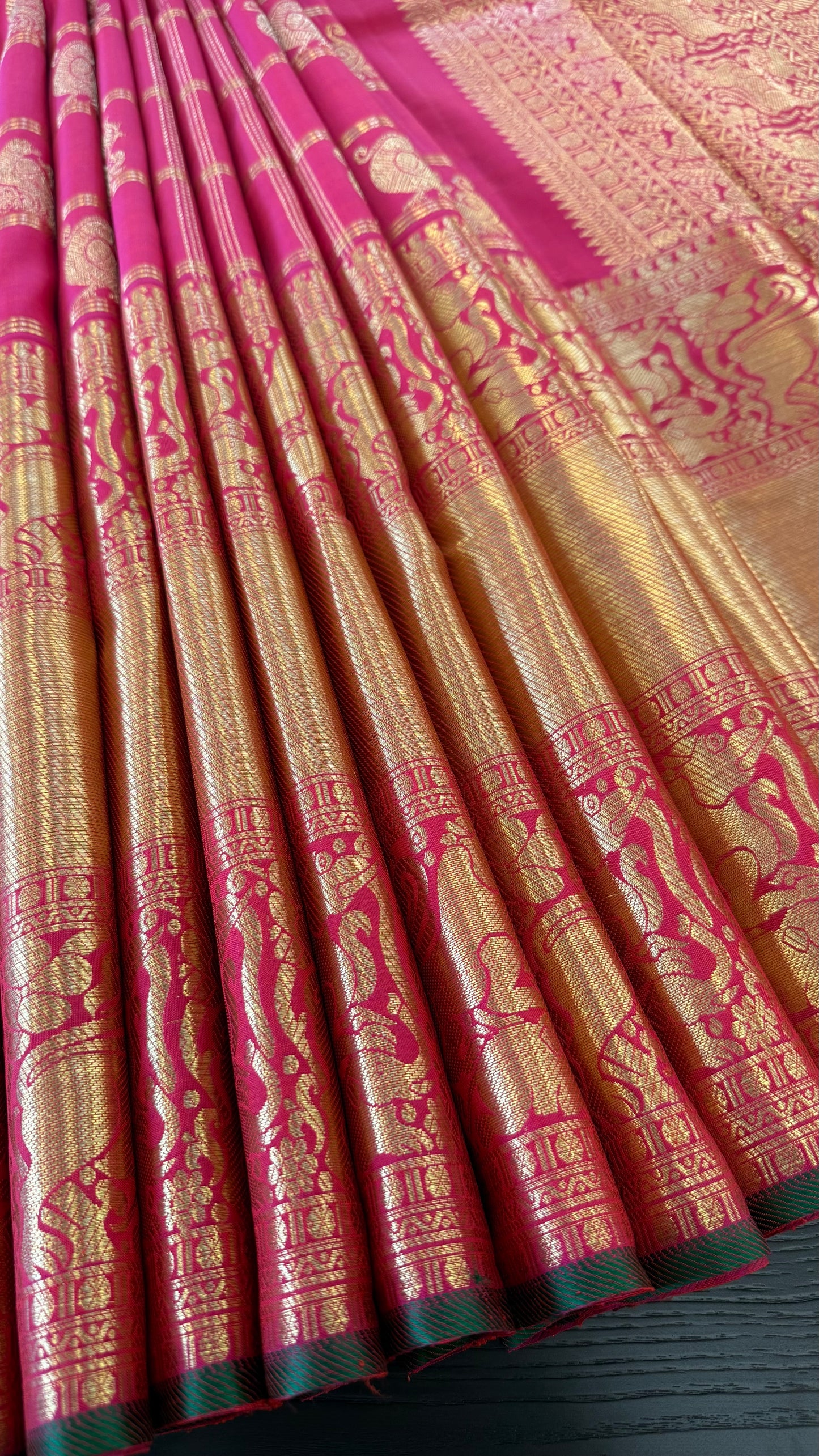 DUAL TONE PINK CHECKED GOLD ZARI HANDLOOM KANICHIPURAM SILK SAREE (KSS274)