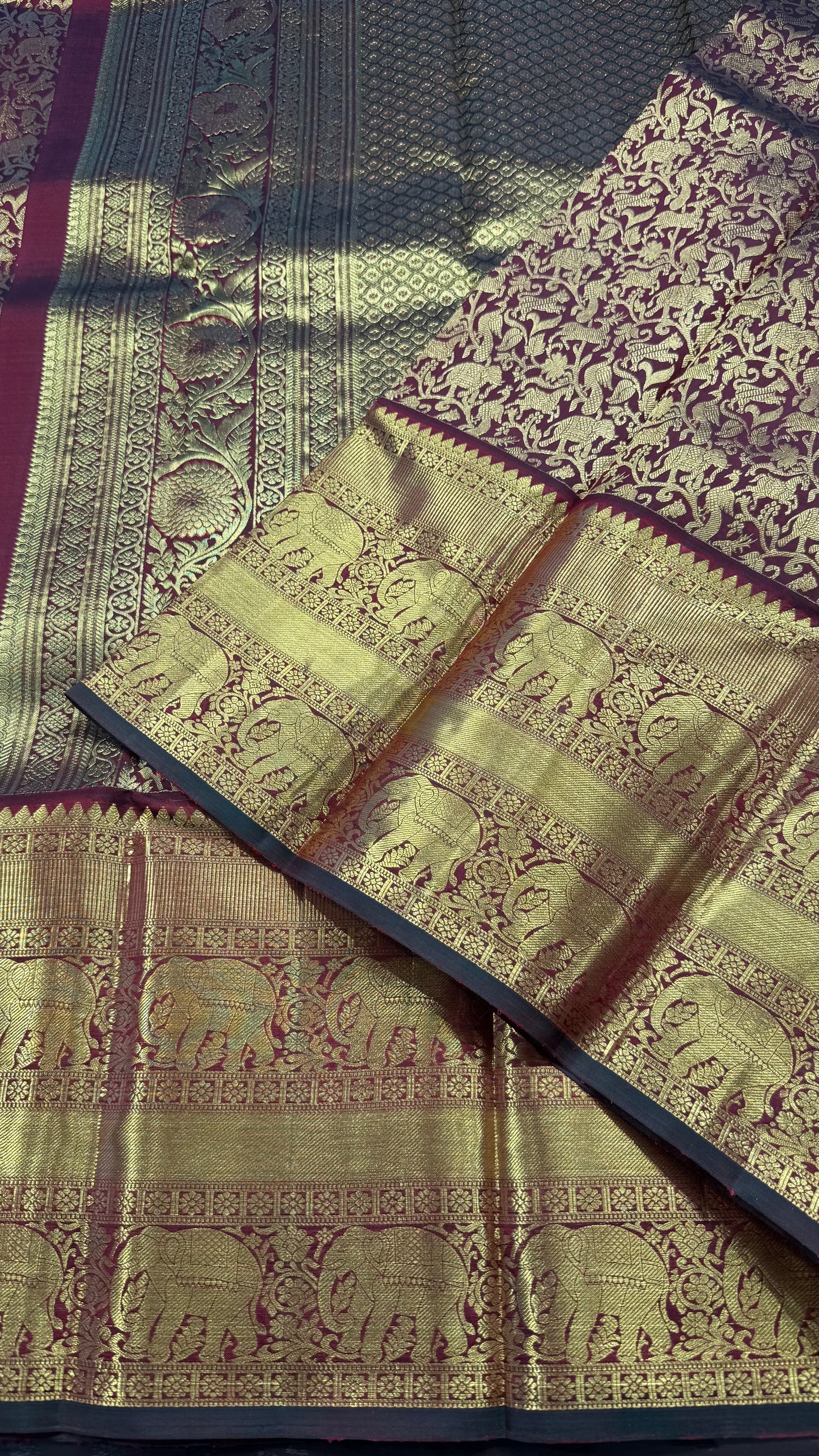 DEEP MAROON PURE KANCHIPURAM HANDLOOM SILK SAREE SILK(KSS 602)