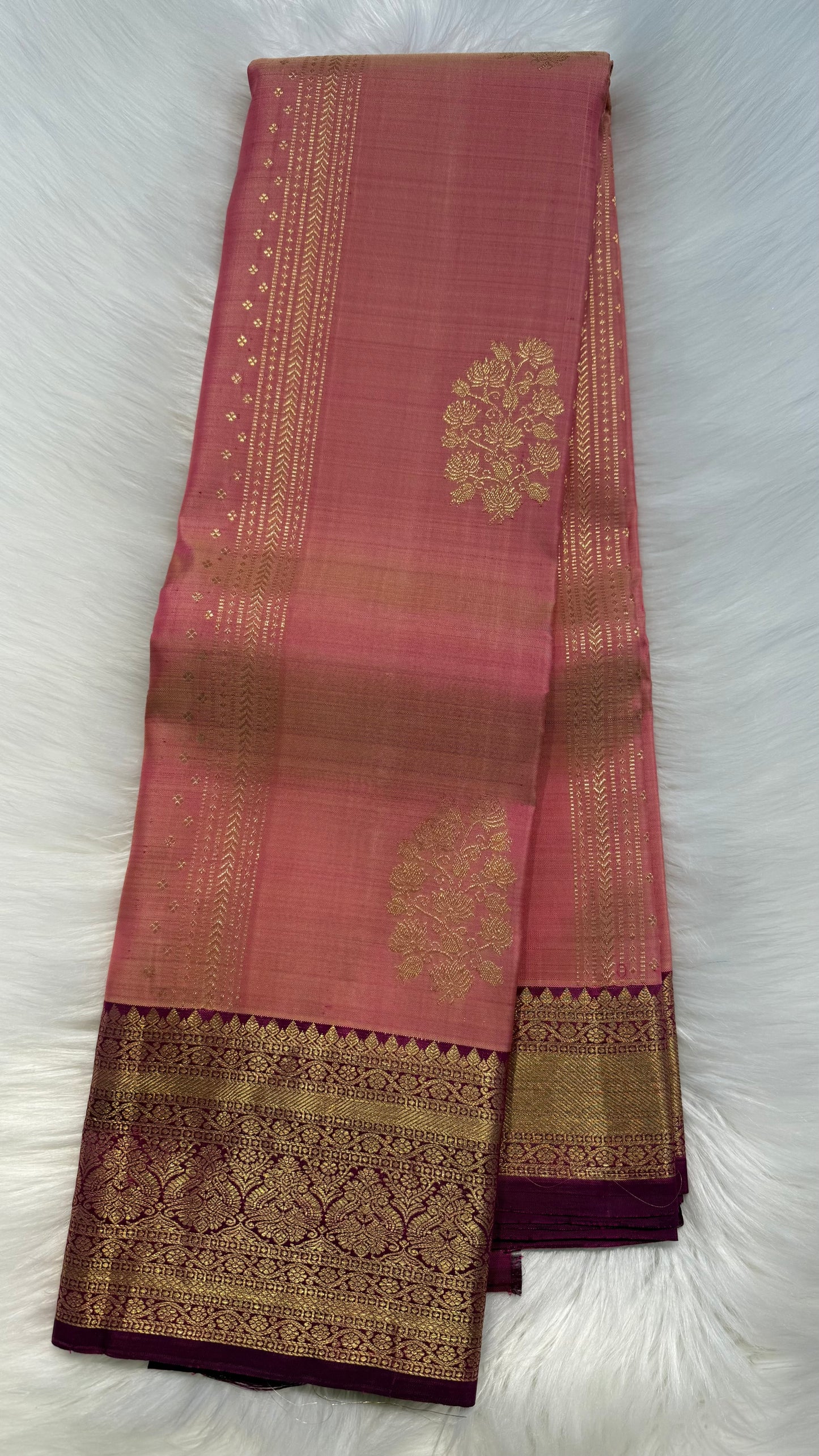 DUAL TONE PASTEL PINK WITH CONTRAST PURPLE KANCHIPURAM HANDLOOM SILK SAREE (KSS373)