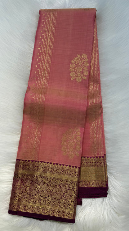 DUAL TONE PASTEL PINK WITH CONTRAST PURPLE KANCHIPURAM HANDLOOM SILK SAREE (KSS373)