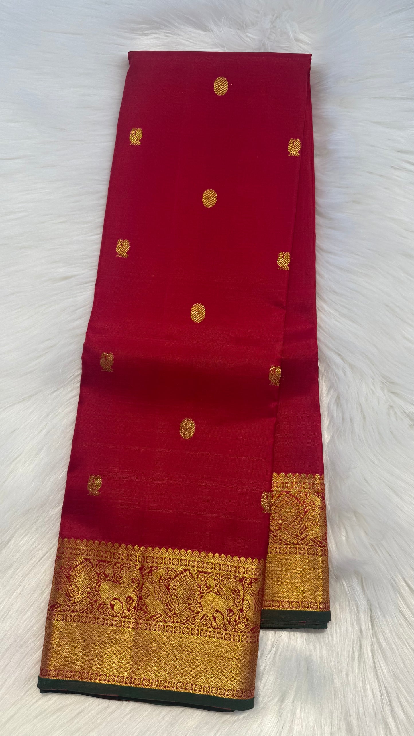 RED CONTRAST DUAL TONE GREEN HANDLOOM KANICHIPURAM SILK SAREE (KSS197)