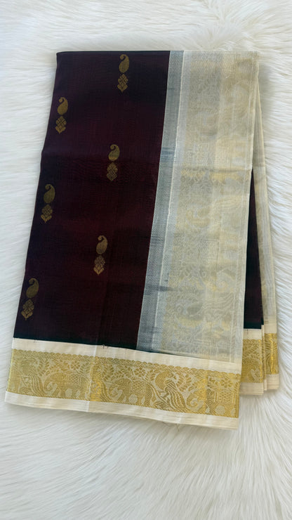 MAROON WITH CONTRAST CREAM KANCHIPURAM SILK COTTON (KSC78)