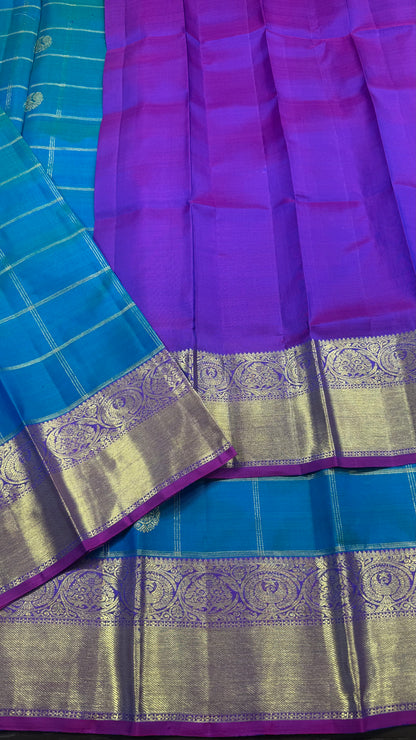 PEACOCK BLUE PURE KANCHIPURAM HANDLOOM SILK SAREE(KSS 584)