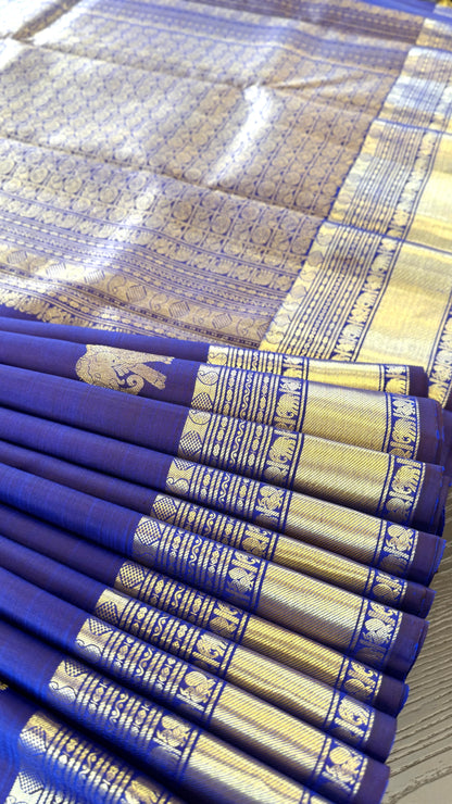 ELEPHANT DUAL TONE BLUE & PURPLE BORDER HANDLOOM KANICHIPURAM SILK SAREE (KSS166)