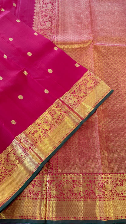 RED CONTRAST DUAL TONE GREEN HANDLOOM KANICHIPURAM SILK SAREE (KSS197)
