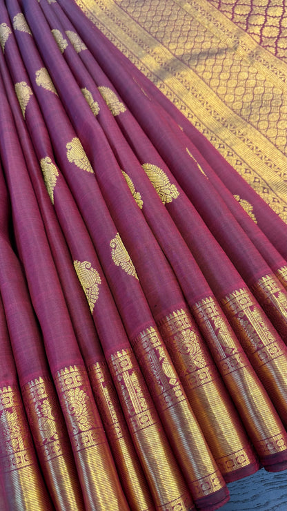 DEEP MAROON GOLD ZARI HANDLOOM KANICHIPURAM SILK SAREE (KSS214)