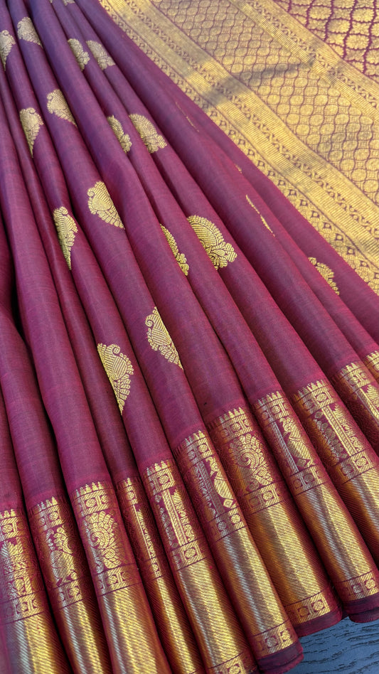 DEEP MAROON GOLD ZARI HANDLOOM KANICHIPURAM SILK SAREE (KSS214)