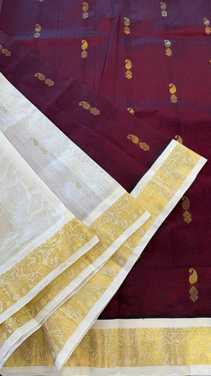 MAROON WITH CONTRAST CREAM KANCHIPURAM SILK COTTON (KSC78)