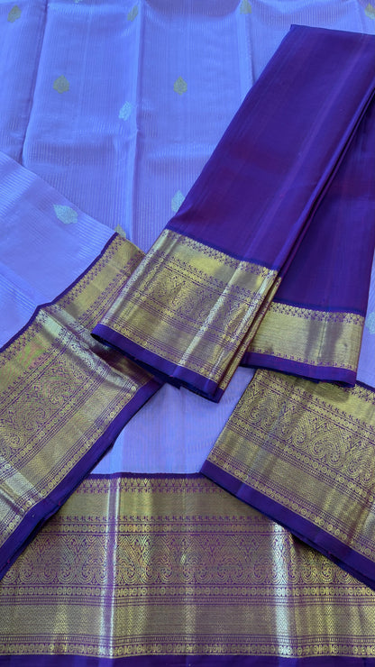 LAVENDER WITH CONTRAST VADAMALLI PURPLE GOLD ZARI HANDLOOM KANICHIPURAM SILK SAREE (KSS98)