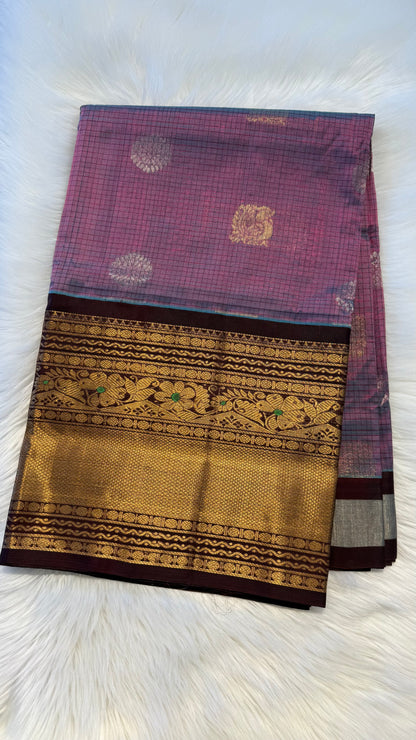 DUAL TONE BLUE PURPLE WITH CONTRAST DARK BROWN MANGALAGIRI SILK COTTON (MSC01)