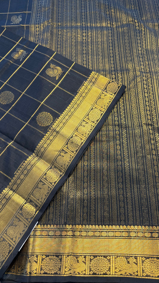 BLACK KATTAM HANDLOOM KANCHIPURAM SILK COTTON (KSC85)