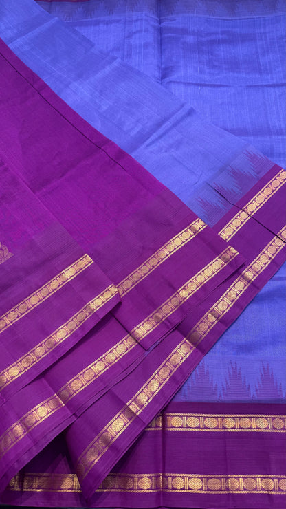 DARK LILAC WITH DARK RASPBERRY TRADITIONAL RETTAI PETTA BORDER HANDLOOM KANCHIPURAM SILK COTTON (KSC46)