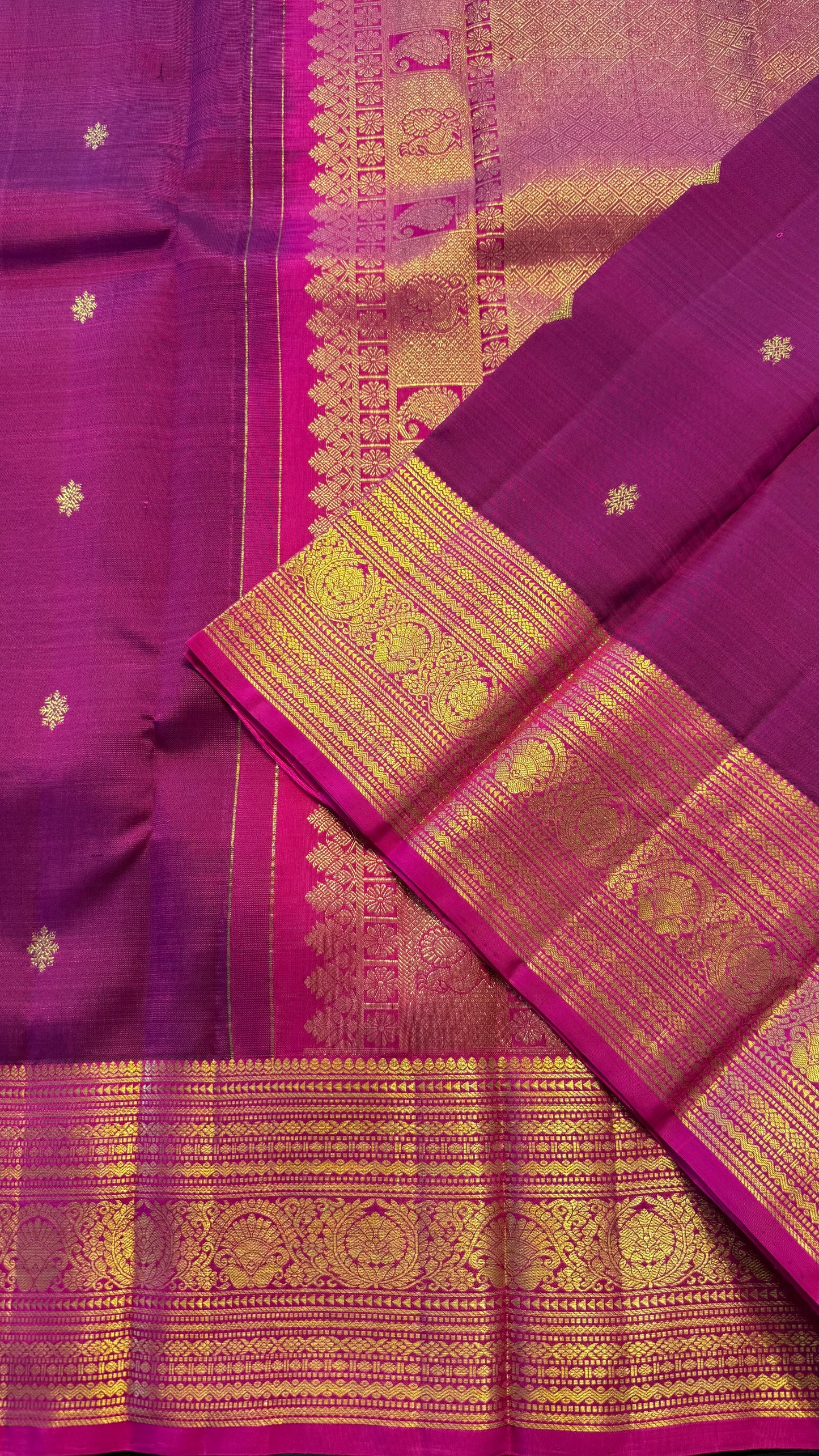 ROYAL MAGENTA CONTRAST PINK KANCHIPURAM HANDLOOM SILK SAREE (KSS398)