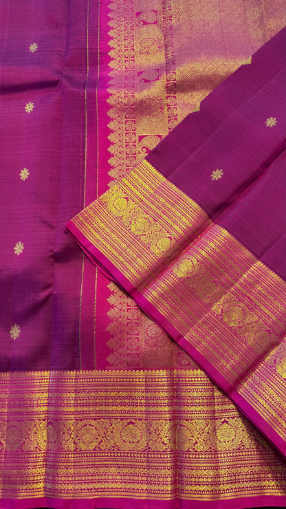 ROYAL MAGENTA CONTRAST PINK KANCHIPURAM HANDLOOM SILK SAREE (KSS398)