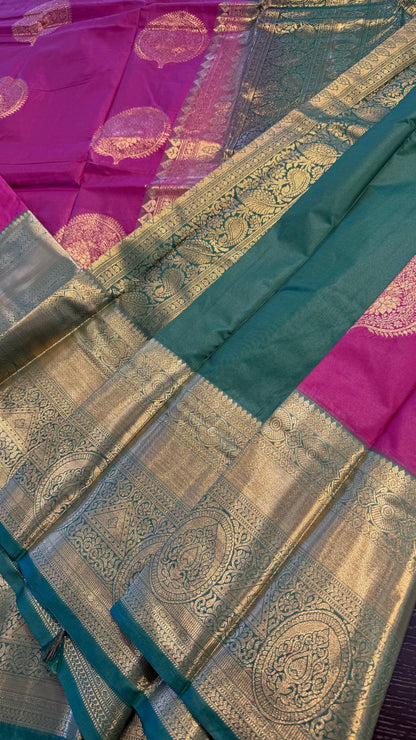 MAGENTA WITH CONTRAST GREEN SILK KANICHIPURAM SILK SAREE (SSKS56)