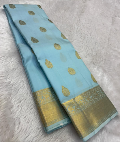 CELESTE BLUE KANCHIPURAM HANDLOOM SILK SAREE