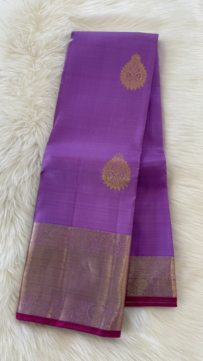 LILAC WITH CONTRAST PINK GOLD ZARI HANDLOOM KANICHIPURAM SILK SAREE (KSS206)