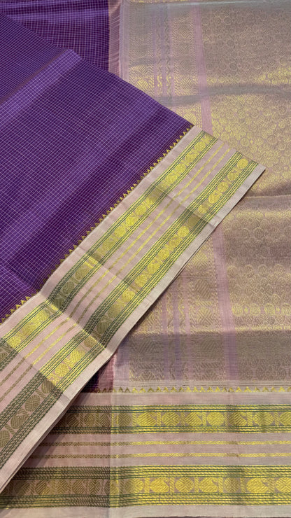 KATTAM VIOLET WITH CONTRAST LIGHT PINK KANCHIPURAM SILK COTTON (KSC22)
