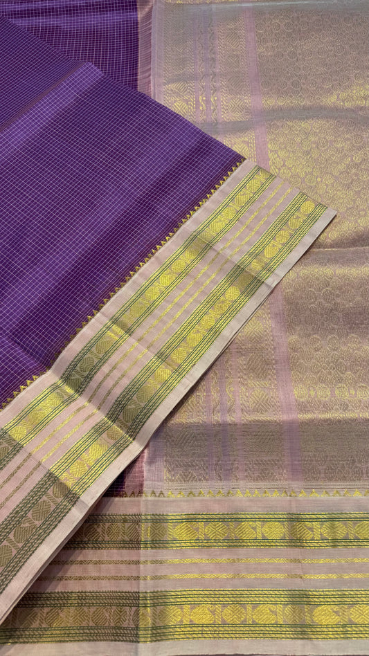 KATTAM VIOLET WITH CONTRAST LIGHT PINK KANCHIPURAM SILK COTTON (KSC22)